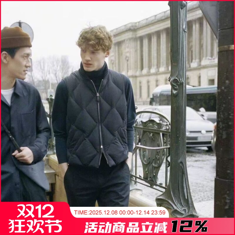英伦系老钱风针织拼接羽绒马甲