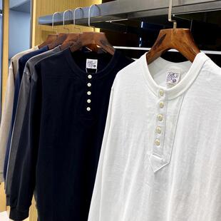 美式硬汉风！品质好货！亨利领立裁拼接 秋男士纯棉长袖T恤打底衫