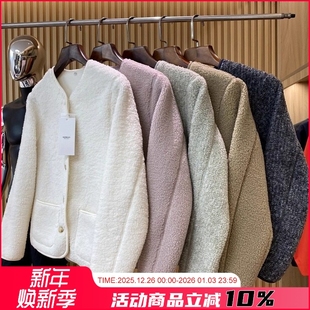 仿羊羔绒摇粒绒圆领开衫 日单设计师线 保暖抓绒衣外套潮 女款