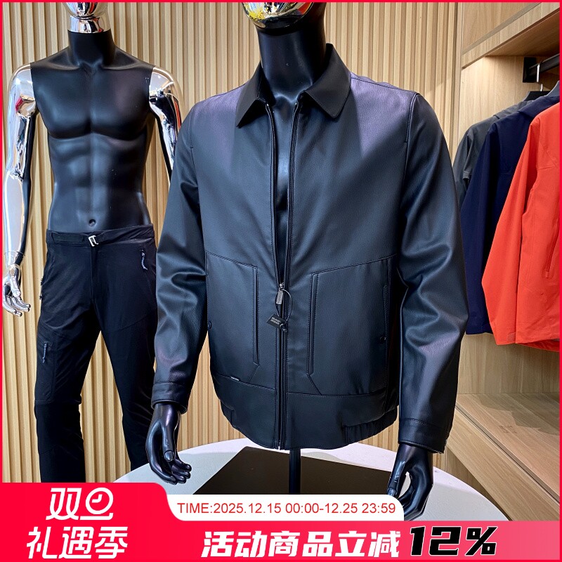 翻领皮衣夹克水洗超纤皮