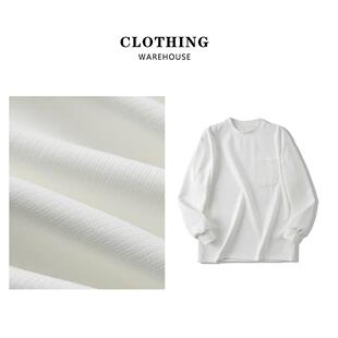 日系简约!绵中奢品2025春秋纯色口袋厚实打底衫圆领宽松卫衣T恤