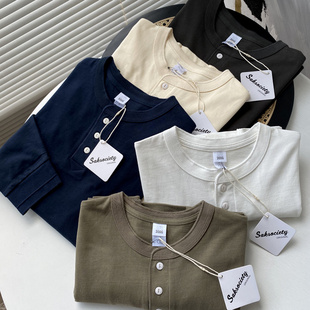 300克高支精梳棉！美式硬汉风！亨利领打底衫2022秋冬休闲圆领t恤