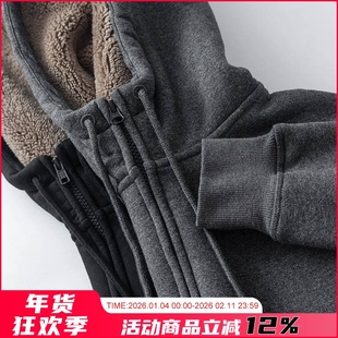 一件过冬！巨厚实！冬季新品男士保暖羊羔绒连帽拉链开衫卫衣外套