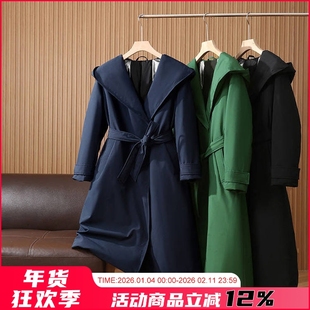 真鹅绒!超酷!风衣鹅被高级感女士抗寒保暖中长款鹅绒羽绒服大衣