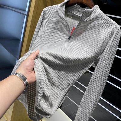 男士玉米格半拉链T恤打底衫