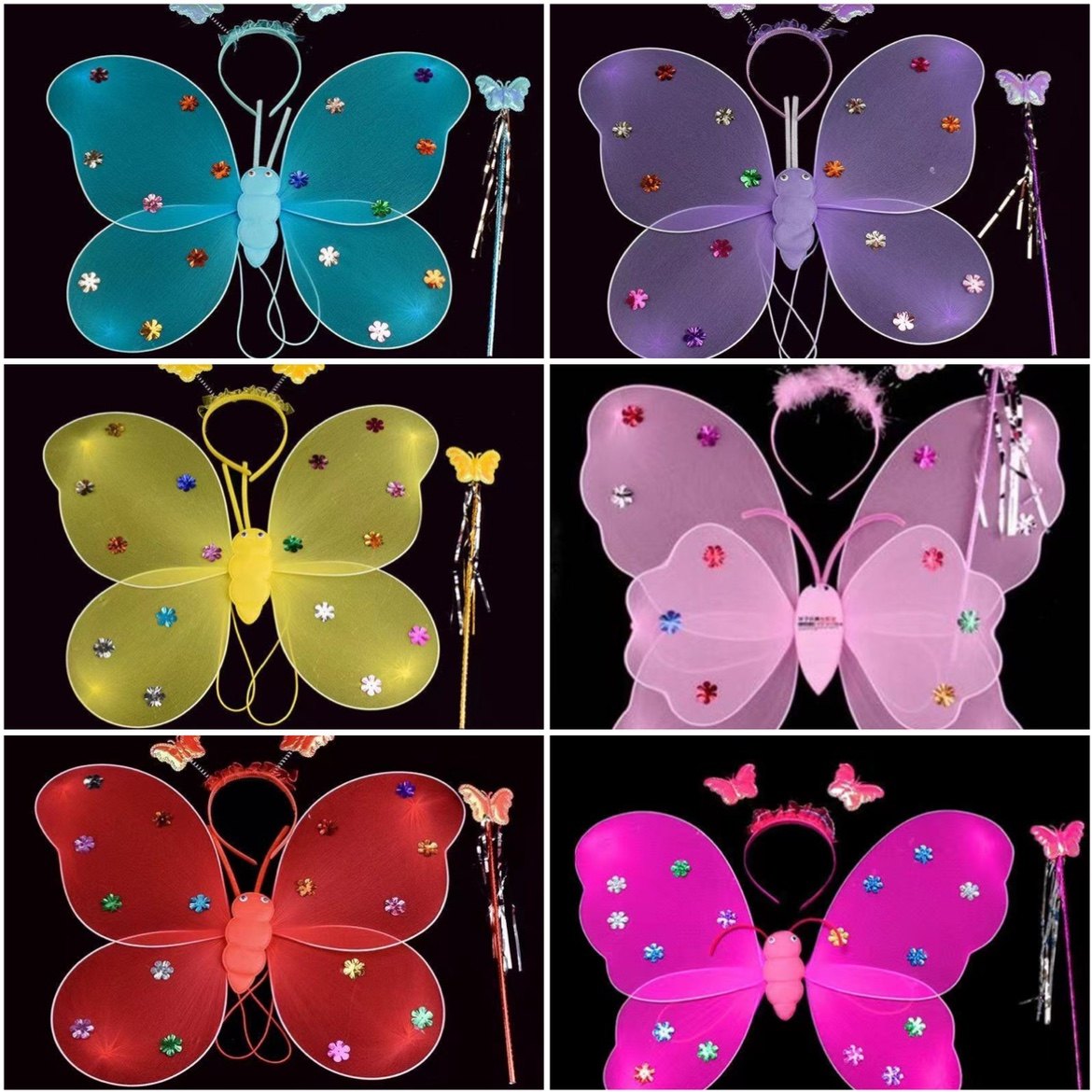 天使小女孩背的发光儿童蝴蝶翅膀背饰女童仙子配饰宝宝魔法棒道具