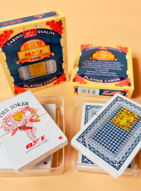 BYF窄塑料填坑扑克 百运发白边8-A 小蜜蜂一条6盒12副东北踢帕斯