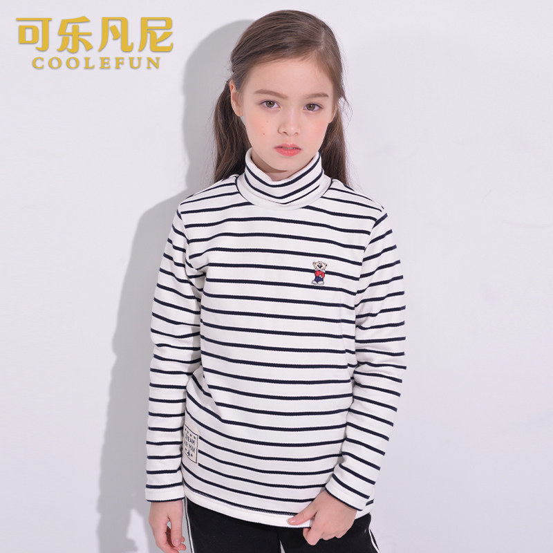 可乐凡尼女童t恤长袖加绒秋冬新款纯棉条纹高领上衣儿童打底衫暖在类目 童装/婴儿装/亲子装, T恤中 - 来自Buy2taobao.com提供专业的淘宝代购服务