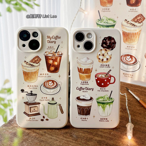 s原创咖啡插画苹果16pro手机壳iphone16promax液态硅胶15防摔13全包12 适用华为 个性艺术新款