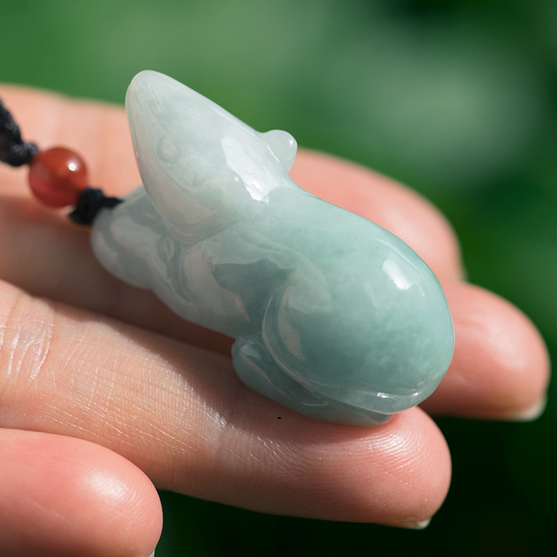 钰达翡翠鼠吊坠 生肖玉鼠玉挂件鉴定玉鼠玉老鼠立体玉鼠无镶嵌cvt