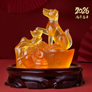 易明开居贵犬乘舟宝吉懿水琉璃摆件属兔2026马年吉祥物犬来显达