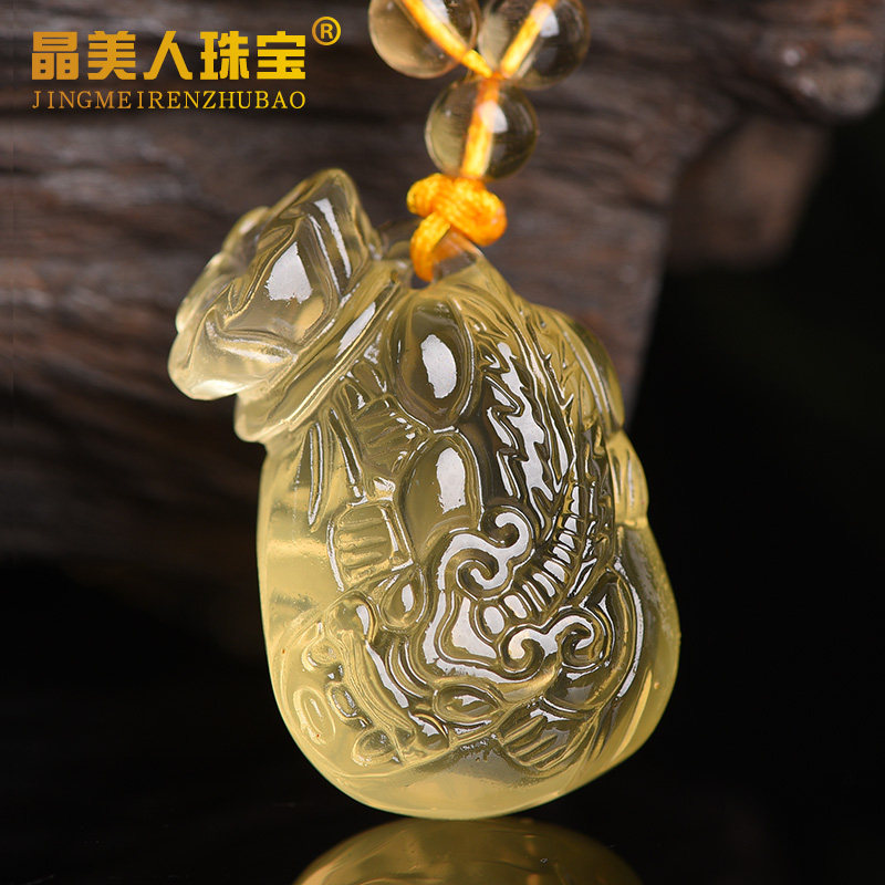 天然黄水晶钱袋貔貅吊坠男女款水晶项坠挂件礼物皮丘水晶饰品项链