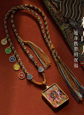 西藏手绘描金唐卡吊坠