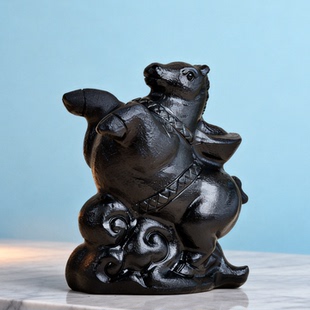 天然黑曜石生肖马摆件属相本命年属马羊吉祥物家居卧室办公室饰品