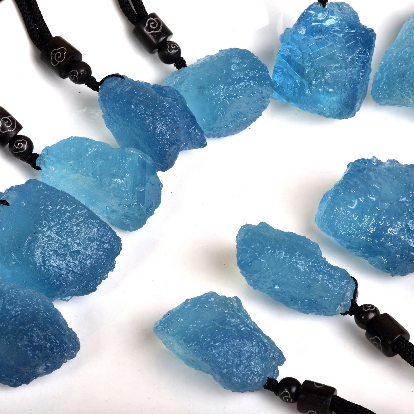 天然海蓝宝原石吊坠女随形冰种糯海宝蓝项链男蓝色水晶毛衣链饰品