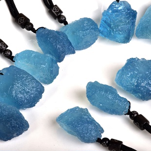 天然海蓝宝原石吊坠女随形冰种糯海宝蓝项链男蓝色水晶毛衣链饰品