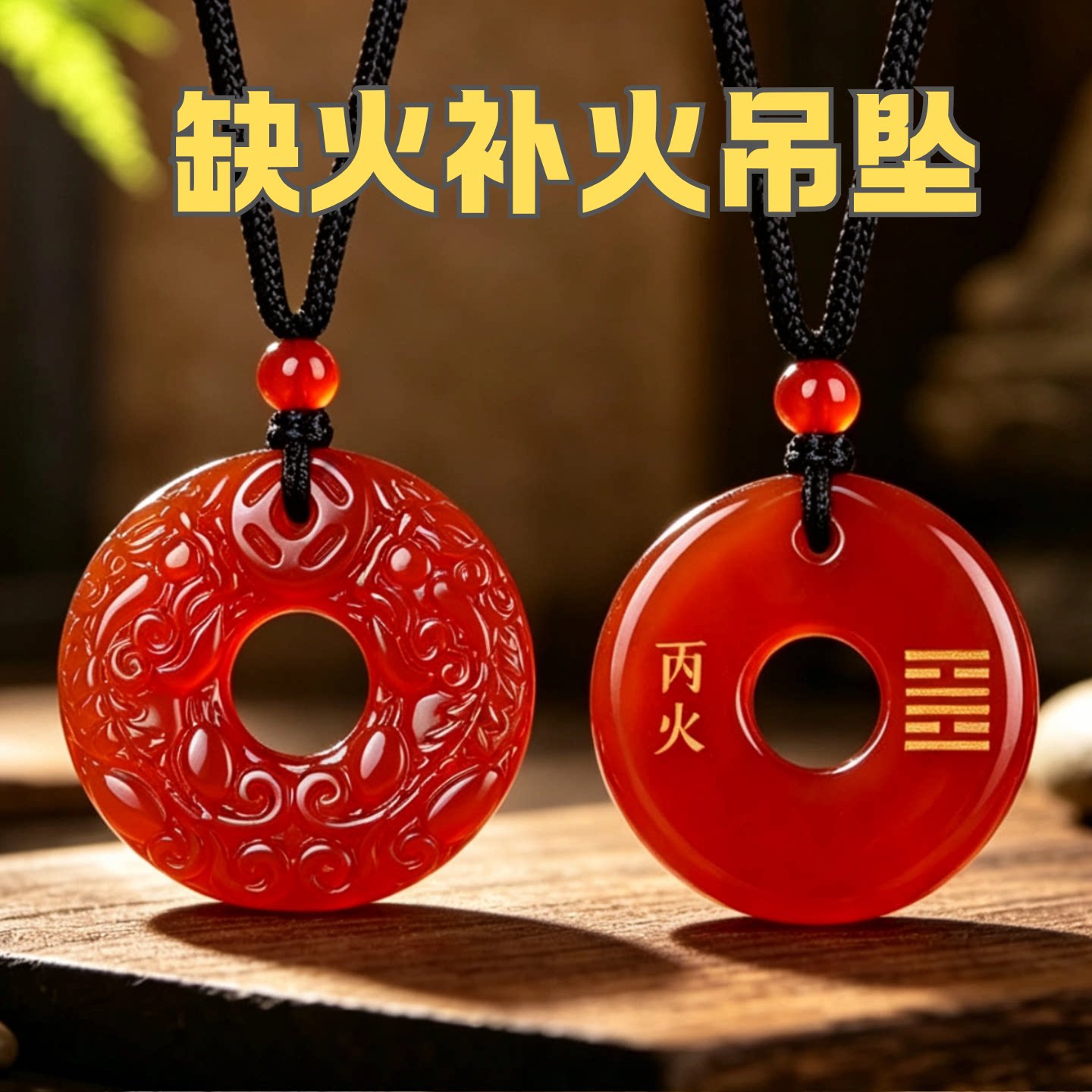 缺火补火天然红玛瑙双貔貅平安扣吊坠丙火丁火五行属火钥匙挂件