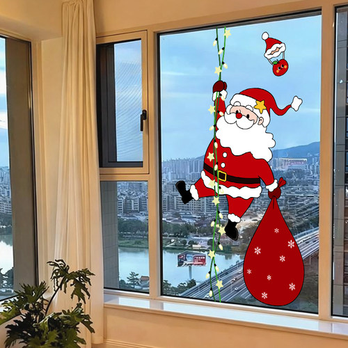 圣诞节布置装饰品玻璃门贴纸耶诞老人氛围场景窗贴静电贴窗户装扮