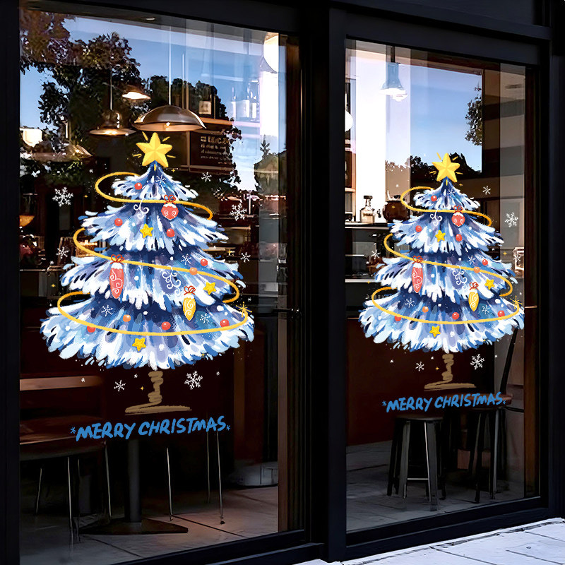 2026圣诞节装饰品静电玻璃贴纸圣诞树门窗户氛围场景布置窗贴装扮