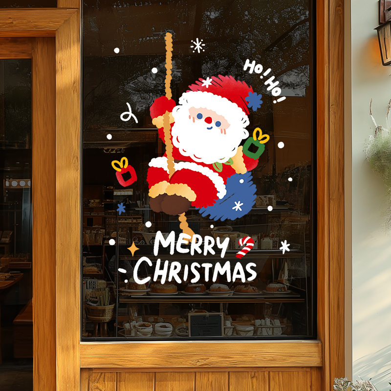 圣诞老人树静电贴橱窗贴玻璃门贴纸窗户贴画圣诞节装饰品场景布置