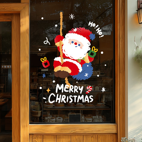 圣诞老人树静电贴橱窗贴玻璃门贴纸窗户贴画圣诞节装饰品场景布置