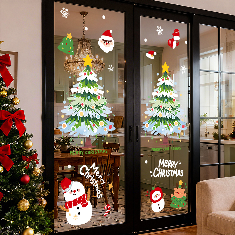 圣诞节装饰玻璃贴纸2026耶诞树场景布置门装扮静电贴氛围窗花窗贴