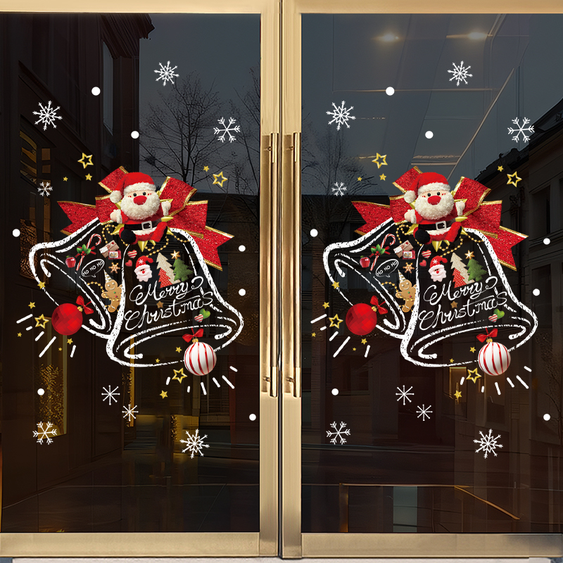 静电免胶反复使用圣诞铃铛门贴