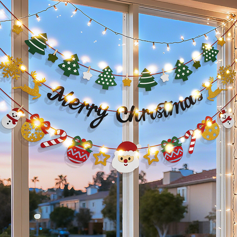 圣诞节加厚无纺布拉旗搭配灯串