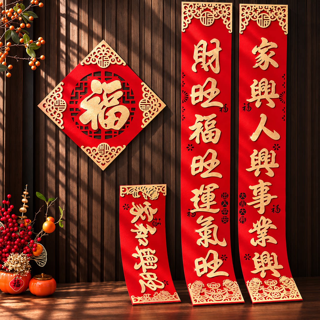 新年对联2027新款羊年春节高档立体植绒布家用入户门过年大门春联