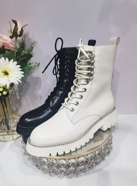 专柜正品Roberta诺贝达女鞋RA19706冬款中筒圆头系带马丁靴