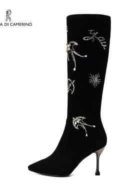 专柜正品Roberta诺贝达女鞋RA92302冬款细跟水钻尖头长靴