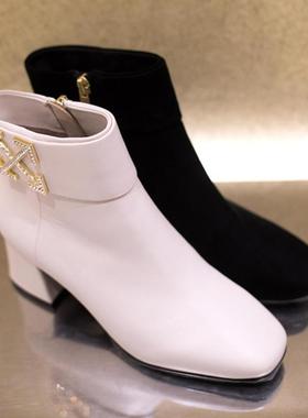 专柜正品Roberta诺贝达女鞋RA87222冬季粗高跟水钻休闲短靴子女