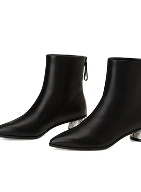 专柜正品Roberta诺贝达女鞋RA07240后拉链钻跟气质百搭圆粗跟冬靴