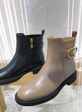 专柜正品Roberta诺贝达女鞋RA247002真皮短靴2024冬款平底马丁靴