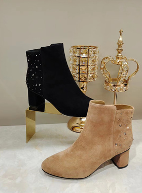 正品 Roberta诺贝达女鞋冬靴女靴水钻纯色短靴靴子RA227253