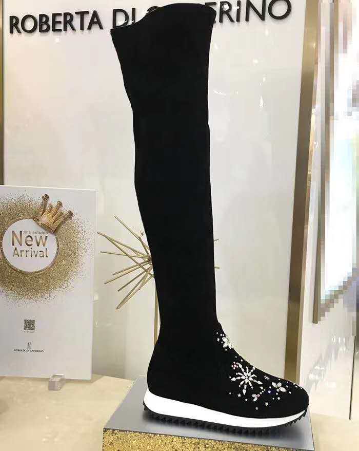 专柜诺贝达女鞋冬季新款圆头水钻简约休闲平底过膝长靴ra81908