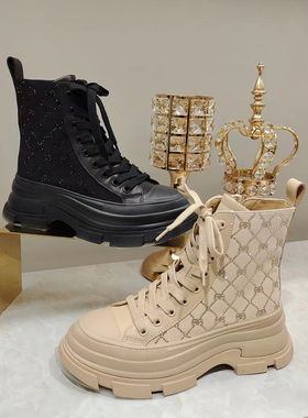 专柜正品 Roberta诺贝达女鞋RA225305冬款水钻系带厚底短靴靴子