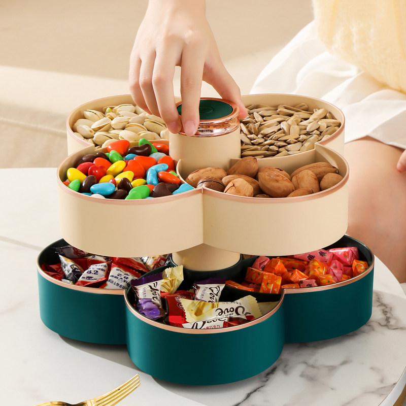 2023新款花瓣旋转果盘家用客厅茶几24瓜子坚果干果零食收纳糖果盒