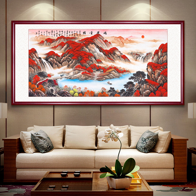 山水画客厅挂画鸿运当头国画风水靠山中式字画办公室背景墙装饰画
