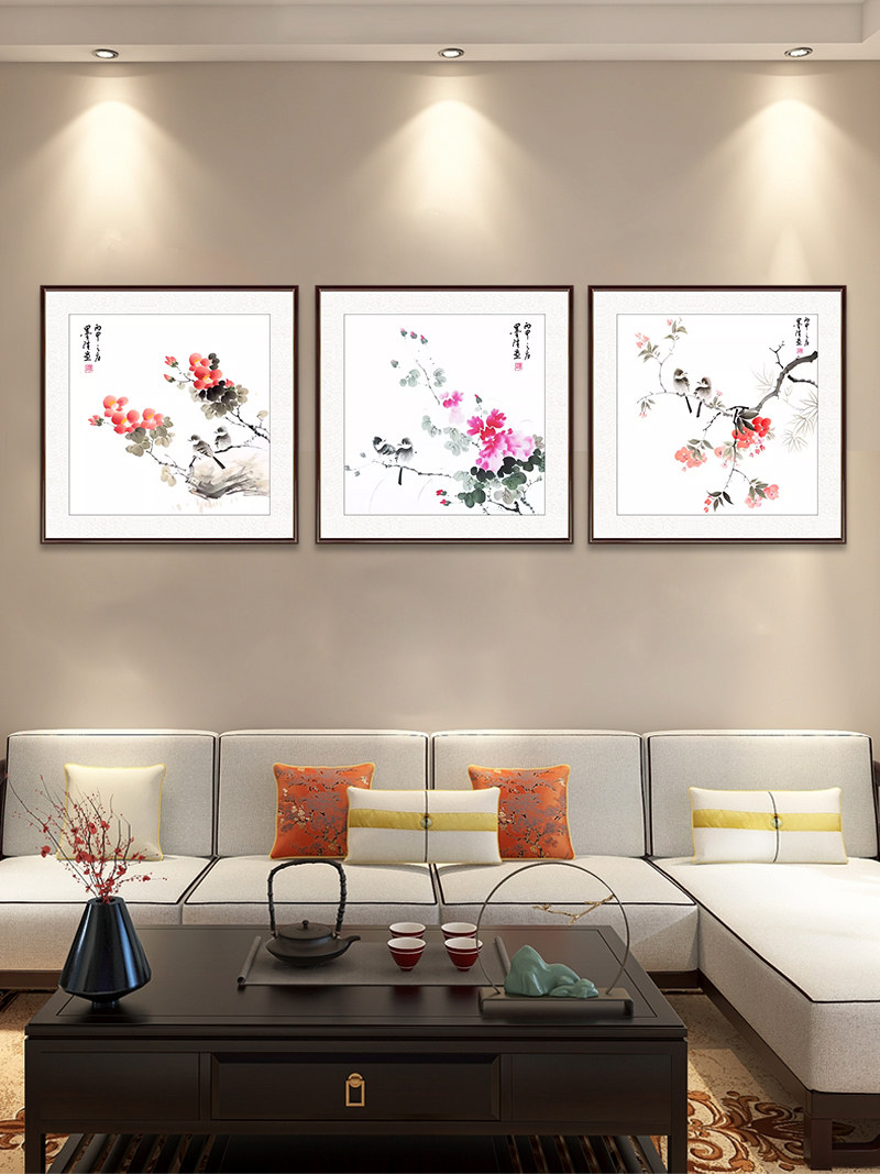 国画手绘真迹斗方花鸟画餐厅画客厅卧室中式装饰画沙发背景墙挂画