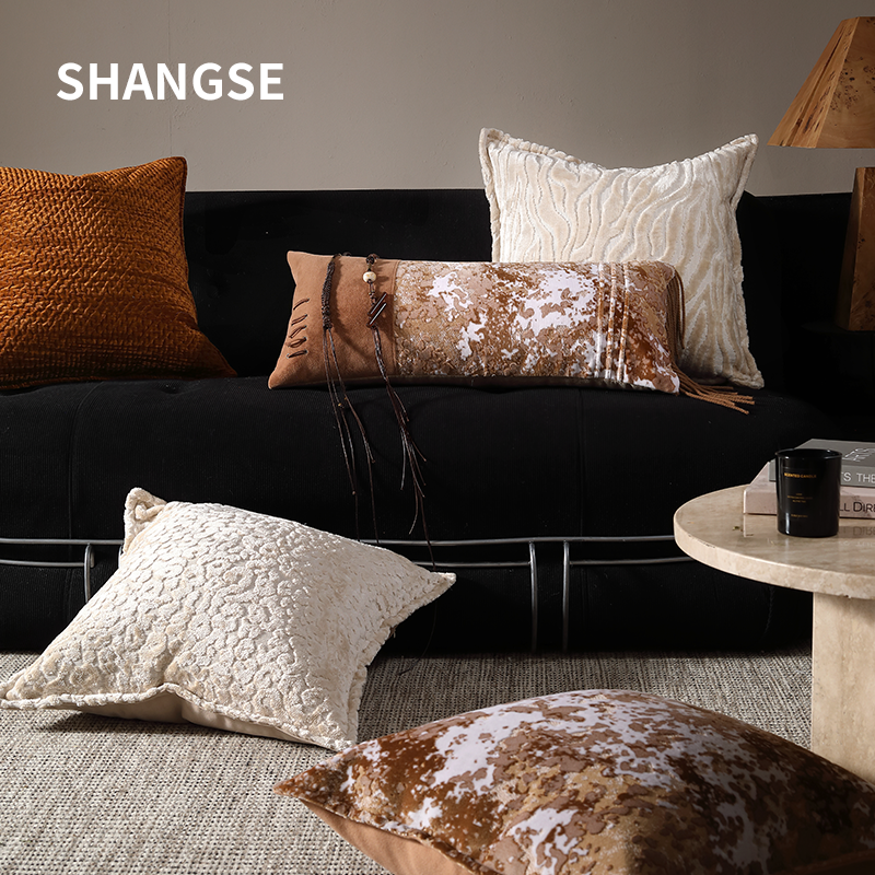 尚塞布艺现代轻奢风高端感别墅绒面抱枕靠枕样板房民宿沙发腰枕套