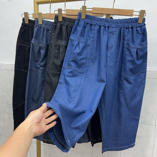 ZDD 弹力腰围宽松休闲显瘦洗水牛仔七分裤中裤子