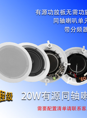 蓝牙有源同轴天花喇叭20W30W吸顶音响有源吸顶音箱奶茶店背景音乐