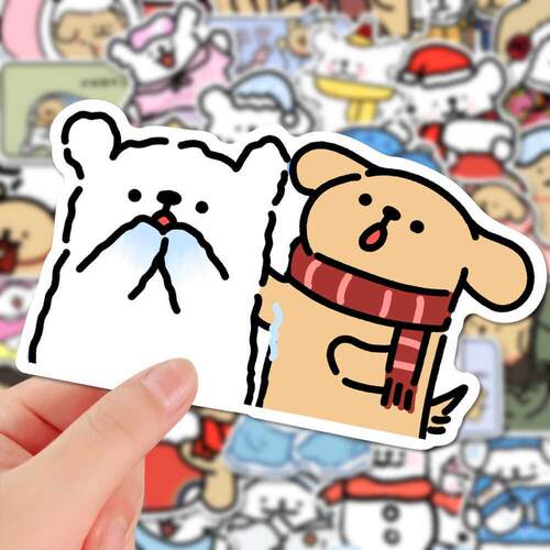 冬日马尔济斯线条小狗贴纸装饰