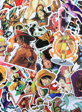 120张可爱卡通海贼王路飞贴纸行李箱贴画保温杯贴防水装饰手账画