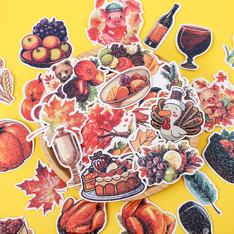 镭射感恩节贴纸创意枫叶花草美食水果儿童幼儿园表扬奖励手帐素材,文具电教/文化用品/商务用品,贴纸/立体贴纸,淘宝优惠券,粉丝福利购,淘宝优惠卷