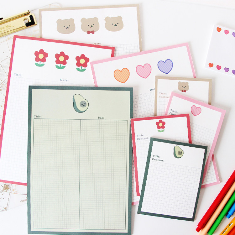 韩国网格ins便签本b5可爱卡通小熊牛油果计划记事笔记可撕便签纸