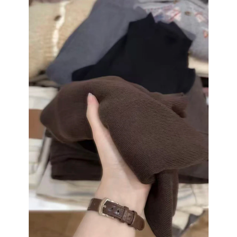 七言家乌木咖翻领钩花开衫外套女