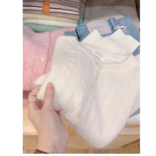 七言家象牙白羊毛麻花拉绒毛衣开衫外套女冬加厚百搭显瘦针织衫女