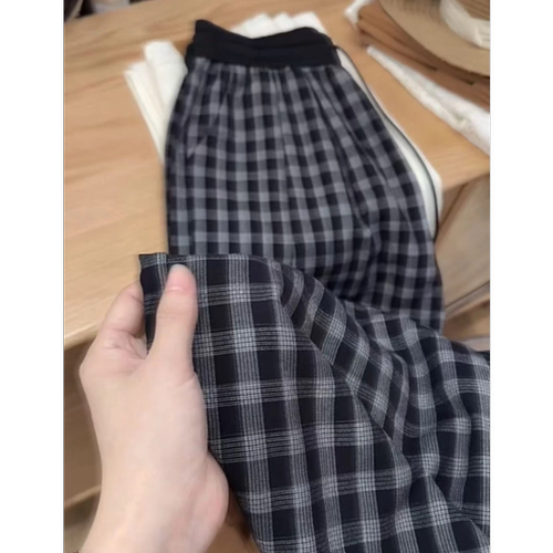 七言家显瘦格子直筒裤女夏季薄款